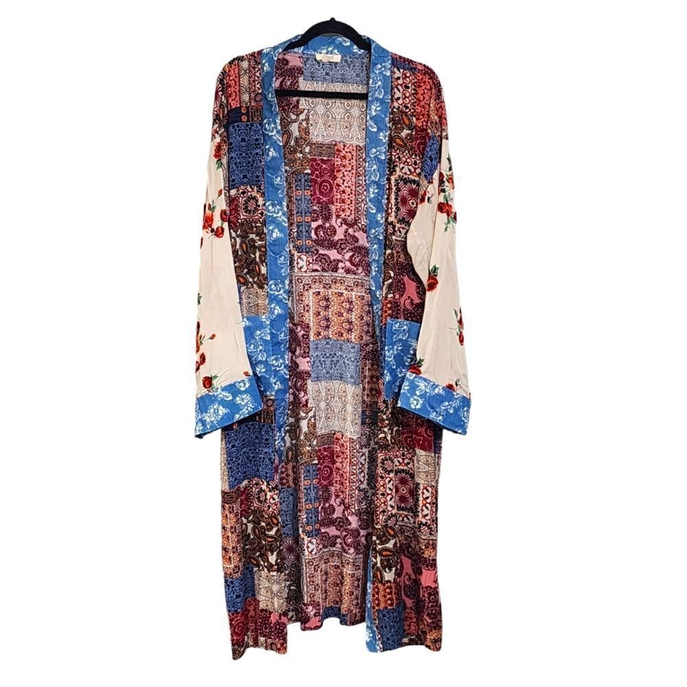 Oddy mixed print patchwork gauze duster kimono Sz 1X/2X